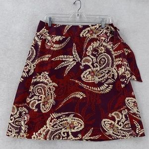 🛍️Talbots 100% Silk Wrap Skirt Womens Sz 10P Paisley Burgundy Red Floral